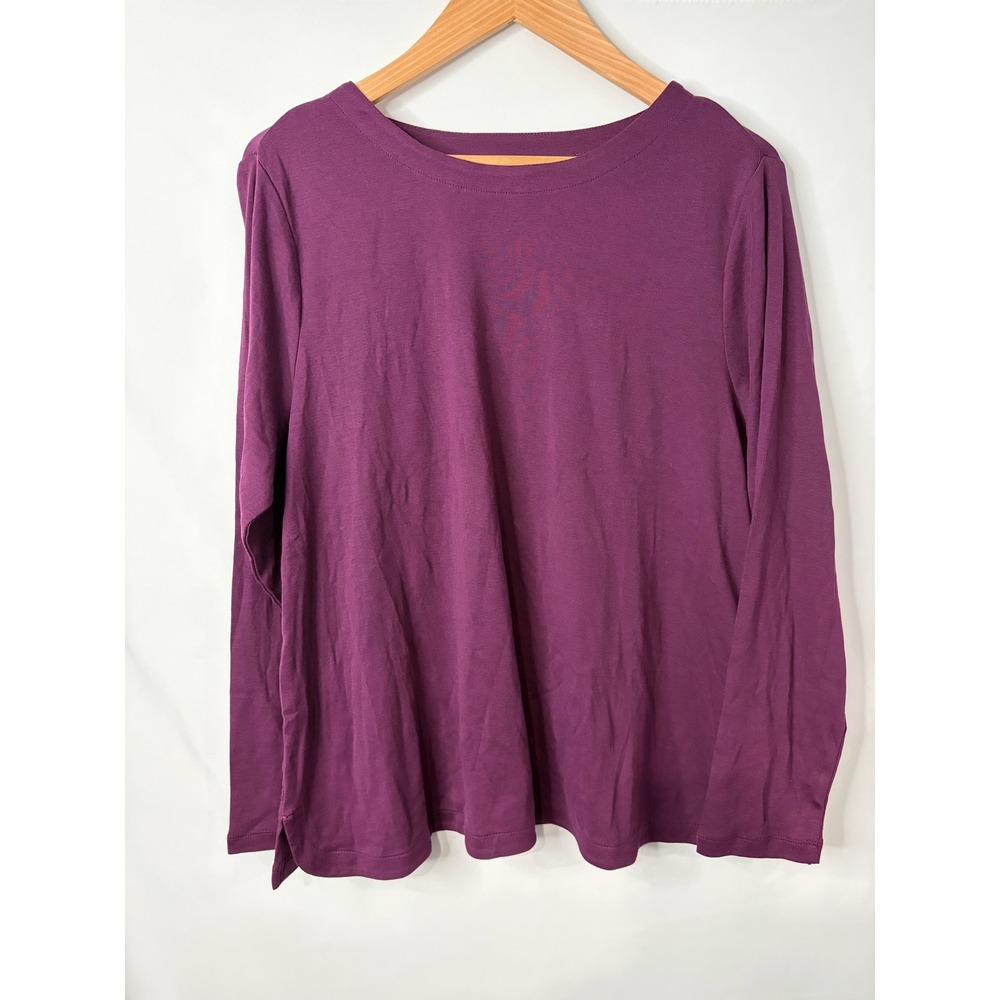 J Jill Pima Cotton Long Sleeve Crew Neck Tee Purple Cassis XLP Petite NWT Casual